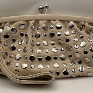 Urban Expressions Beige Studded Clutch Wristlet Kiss Lock Women’s